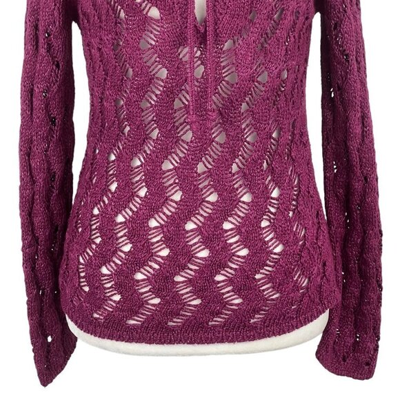 Loft WOMEN'S OPEN KNIT SWEATER V-NECK LONG SLEEVE PURPLE‎ SIZE XSP - Picture 4 of 13